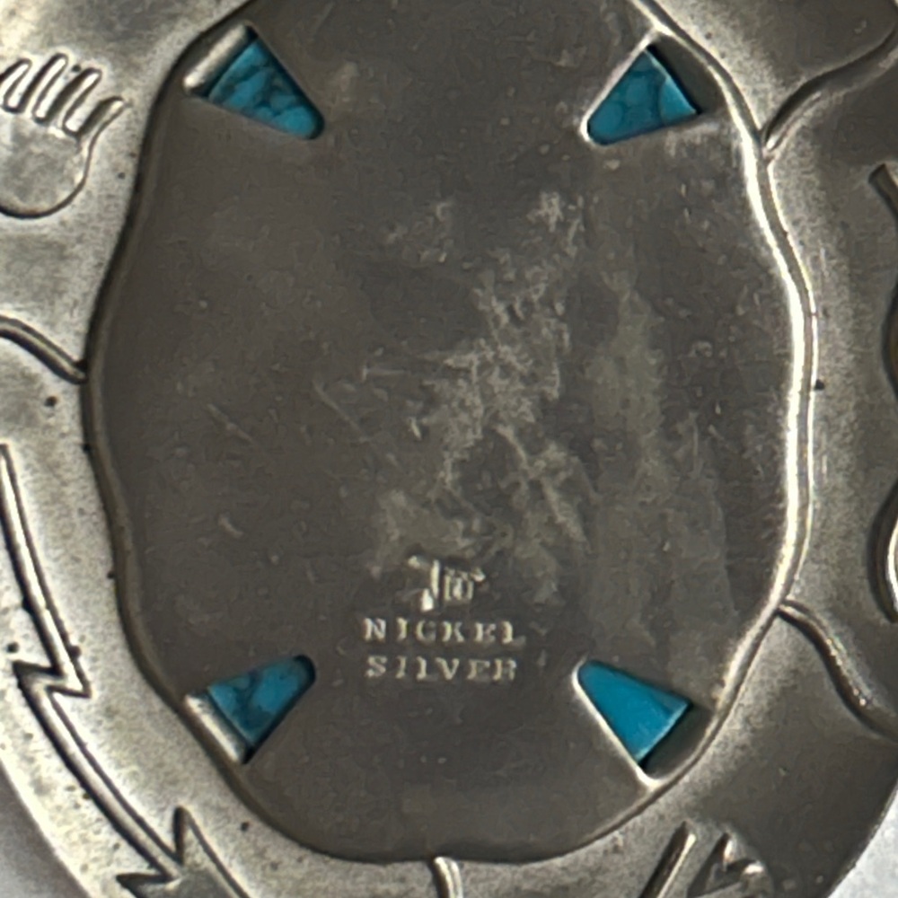 Vintage~ Bell Trading Post ~ Nickel Silver W/ Turquoise Stone Bear Claw ~Pendant - Picture 9 of 9
